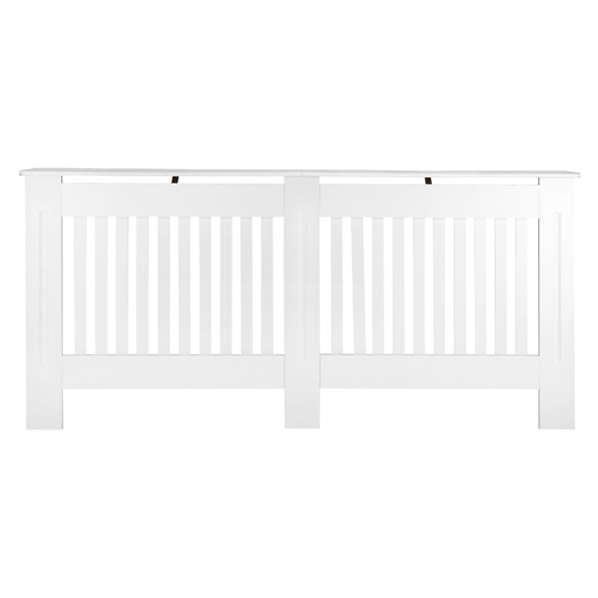 (X-Large) Radiator Cover White Vertical Stripe Wood Grill Cabinet Modern Shelf