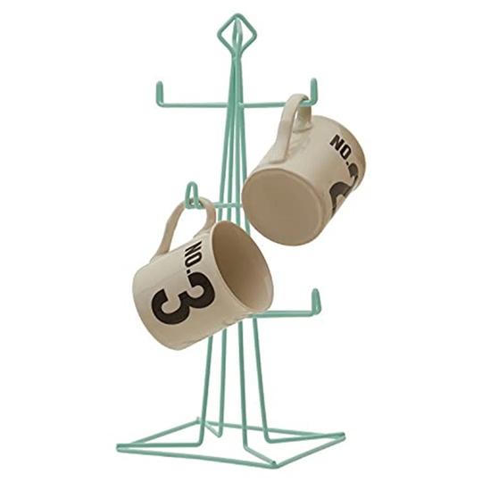 Mug Tree 6 Mug / Cup Holder For Kitchen Green Chrome Finish Mug Stand Geometric Shaped Mug Trees And Mug Holders 15 X 37 X 15