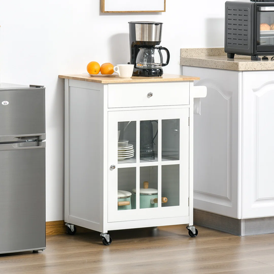 Eibhlin 67 Cm Kitchen Trolley with Solid Wood Top and Locking Wheels