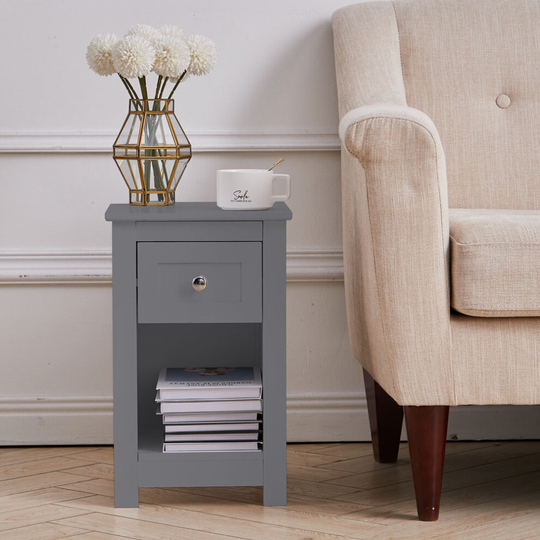 (Grey) Industrial End Table Nightstand Side Table Plant Stand