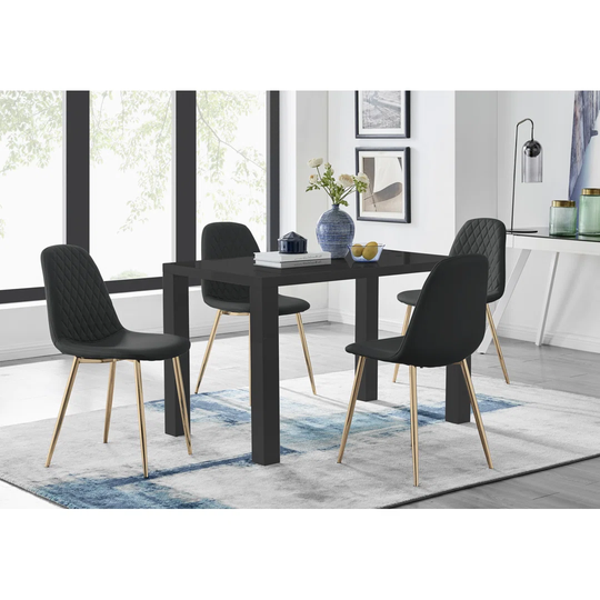 Pivero 4 Black Dining Table And 4 Black Corona Gold Leg Chairs