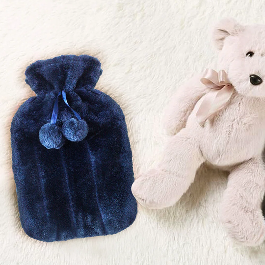 Belfry Kitchen 2l Hot Water Bottle With Thick Cosy Pom Fluffy Cover- Natural Rubber Bottle With Screw Stopper-fluffy-blue
