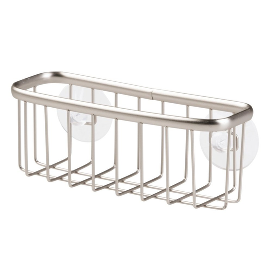 InterDesign Axis Sink Storage Basket, Suction Cup Sink Caddy for Sponges and Soap, Made from Coated Metal, Satin Coloured
