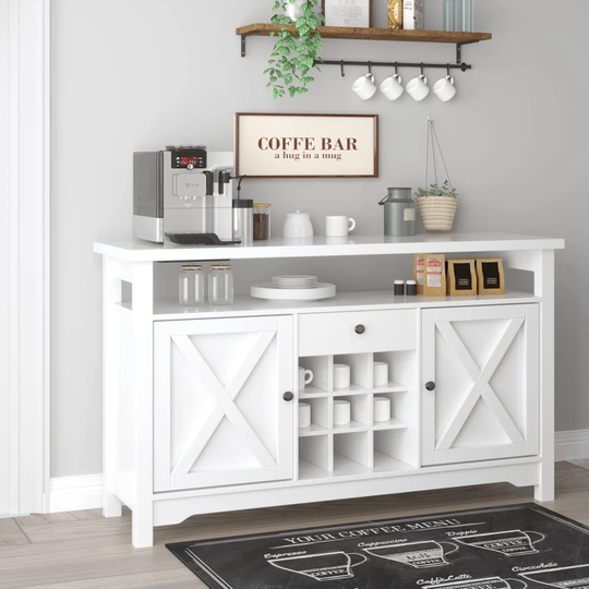Modern Buffet Sideboard Bar Cabinet With Storage, 47" White Wood Wine Cabinet Storage Buffet Cabinet Coffee Bar Cabinet For Living Room Kitchen, Wine