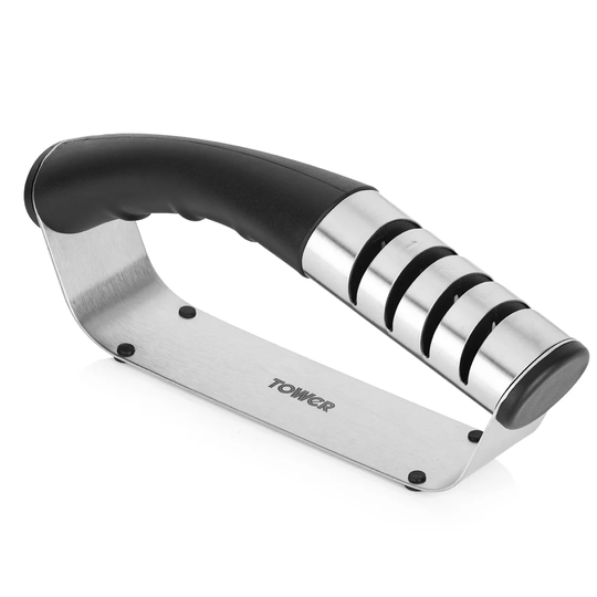 Tower T832120 Knife Sharpener for Kitchen Knife, 4 Slot Diamond Coated Sharpening System, Ceramic Coated Serrated Knife Option, Anti Slip Base, Stainl