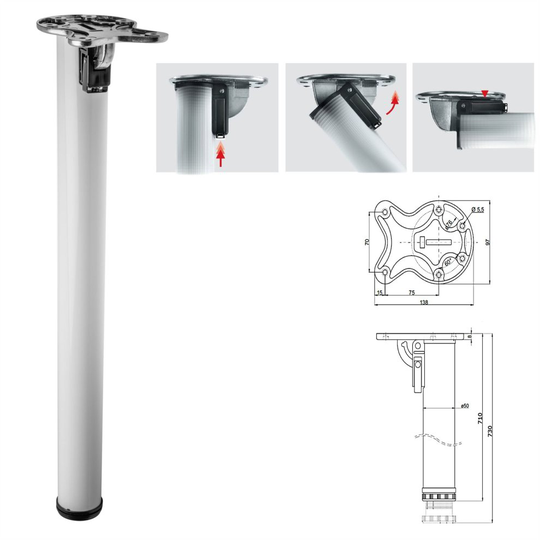 2x 710mm Folding White Breakfast Bar Worktop Support Table Leg 50mm Diameter