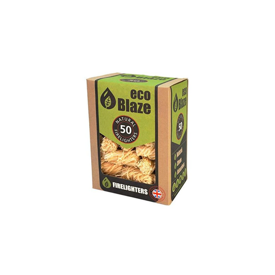 Eco Blaze Natural Firelighters - 50 Box - Spruce Wood Wool Coated Natural Wax. Fire Starters For Wood Burners, Fireplaces, Stoves, Lumpwood Charcoal