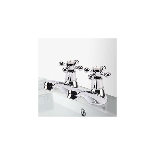 Pair of Mixer Basin Taps Chrome Polished Solid Brass Bathroom Cloakroom Twins Faucets Hot Cold Sink Taps