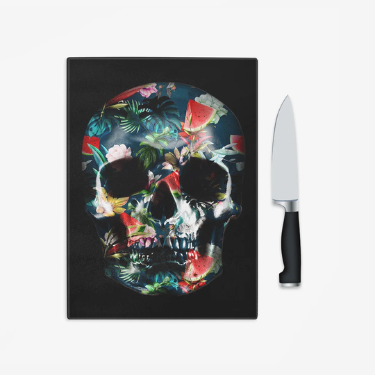 Tempered Glass Flamingo Skull Chopping Board