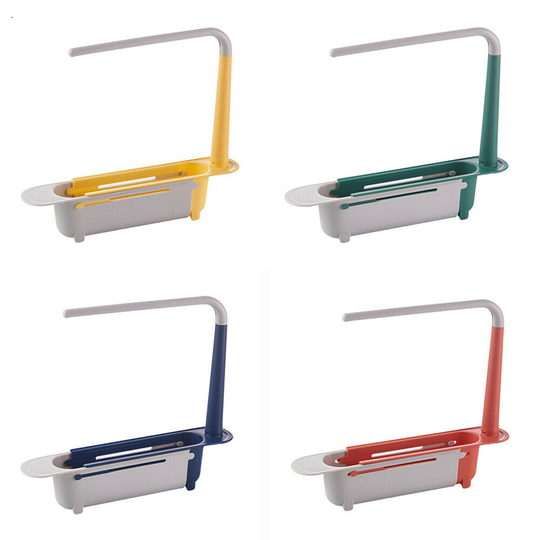 (Red) Expandable Storage Telescopic Sink Rack Holder Drain Basket