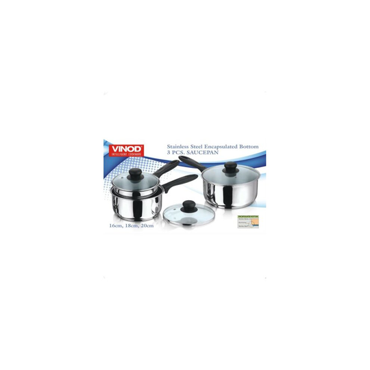 Vinod Stainless Steel 3 Piece Induction Heavy Cookware Saucepan Pot Pan Set