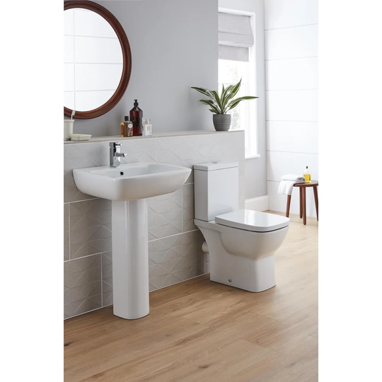 Evoque 72Cm Tall Gloss White Vitreous China Square Full Pedestal Basin Bathroom Sink