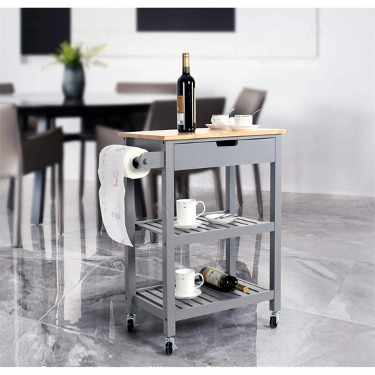 3 Tiers Kitchen Cart Island Rolling Dining Wooden Trolley Storage Cabinet Home Wood