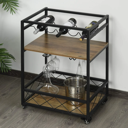 Hiko 5 Bottle Floor Wine Bottle & Glass Rack in Black/Brown