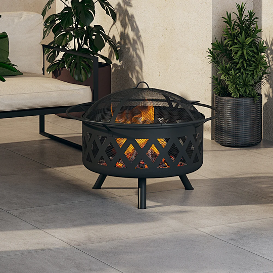 Brayson 25cm H x 61cm W Steel Outdoor Fire Pit with Lid