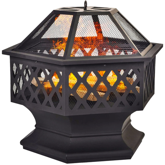 Bulle 58Cm H x 70Cm W Steel Wood Burning Outdoor Fire Pit with Lid