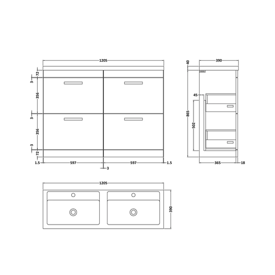 1208mm Free-standing Double Vanity Unit