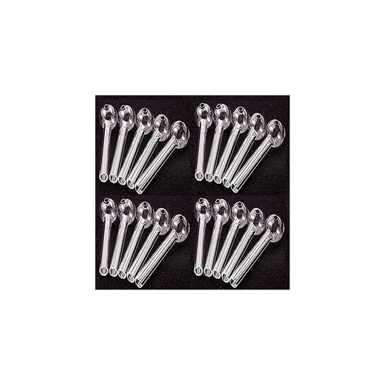 Sigato : OIL PIPE : Pack Of 20 Pcs: Glass Oil Burner : Clear Thick Glass (2mm) : 4.0" Length + 1 Smell Proof Bag (Size:5"X7") : OPX20Pcs