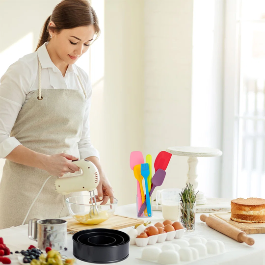 23 Piece Baking Set | Bakeware And Silicone Kit Includes | Non Stick Cake Tins(9"/7"/4"), Silicone Spatula Set, Silicone Brush, Whisk, Measuring Spoon