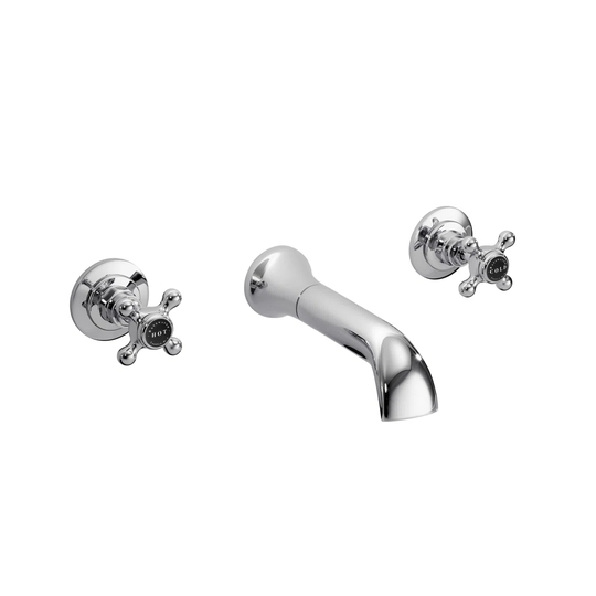 Solid Brass 3 Hole Wall Mounted Pillar Taps
