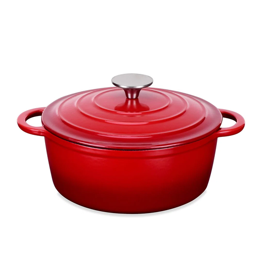 Casserole Dish Cast Iron Braising Pan Oval, Classic Red Enamel Dutch Oven, Non Stick Enamel Coating, Good Sealing, Lightweight, For All Heat Source, P
