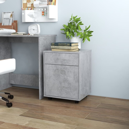 vidaXL Rolling Cabinet Concrete Grey Chipboard Drawer Rolling Office Cabinet