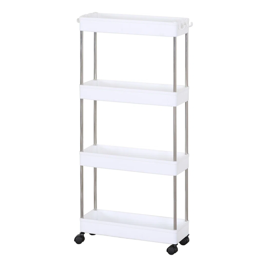 Rebecca Mobili Kitchen Trolley With Wheels 4 Food Holder Shelves Bathroom Plastic White