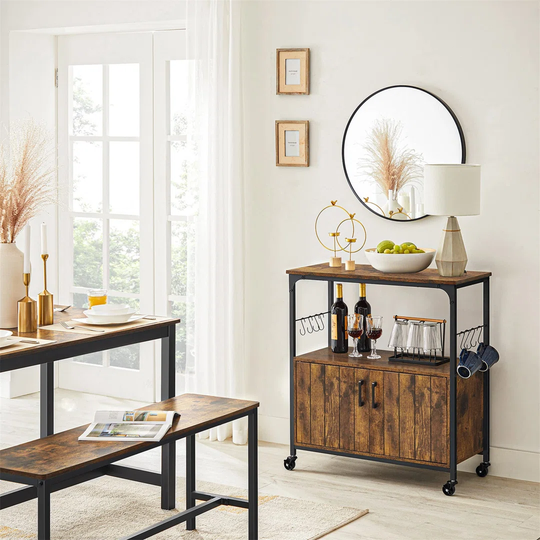 Sideboard, Kitchen Island, BakerS Rack With Wheels, Food Trolley With Doors, 8 Hooks, Storage Shelves, 80 X 35 X 80 Cm, Industrial Kitchen Cupboard, R