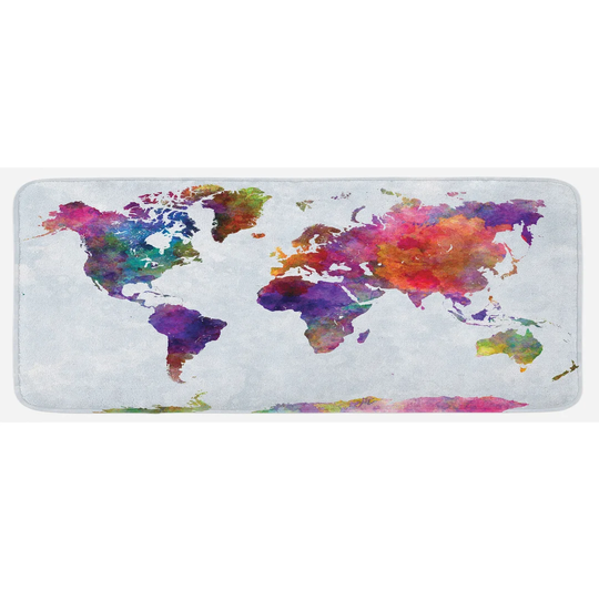 Cadelaria Watercolour Colourful World Map Kitchen Mat