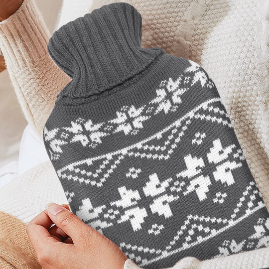 Belfry Kitchen 2l Hot Water Bottle With Thick Cosy Pom Fluffy Cover- Natural Rubber Bottle With Screw Stopper-knit-snow