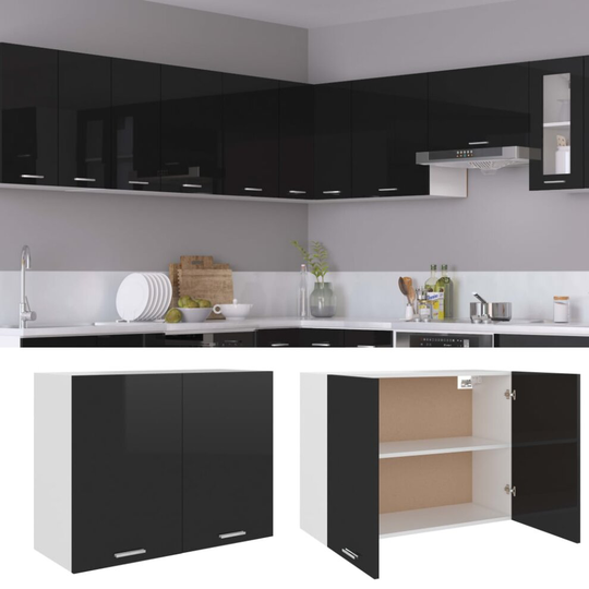 vidaXL Kitchen Cabinet High Gloss Black Chipboard Kitchen Storage Organiser