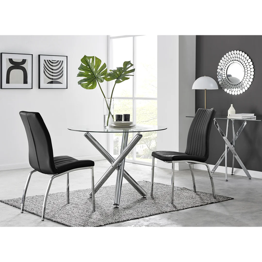 Selina Round Dining Table And 2 Black Corona Black Leg Chairs
