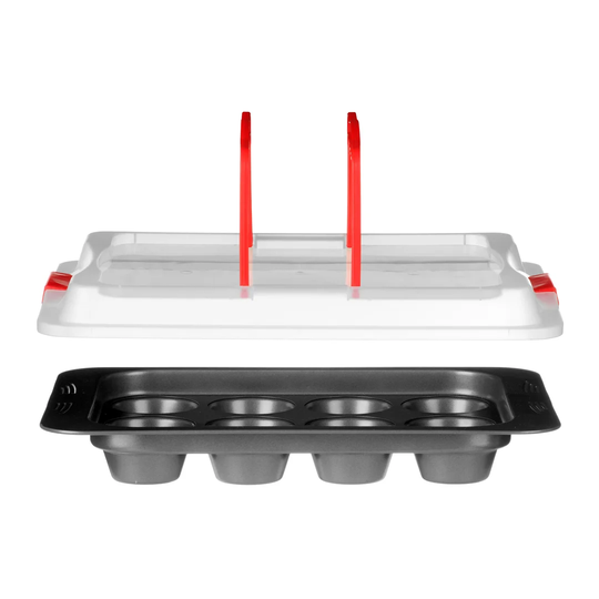 Non-Stick 12 Cup Carbon Steel Cupcake Tin with Carrier