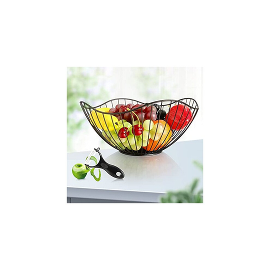 Metal Fruit Bowl with Peeler Black Wire Fruit Basket Large Iron Fruit Holder for Kitchen Counters Table Countertop Pantry Vegetable Snack Storage