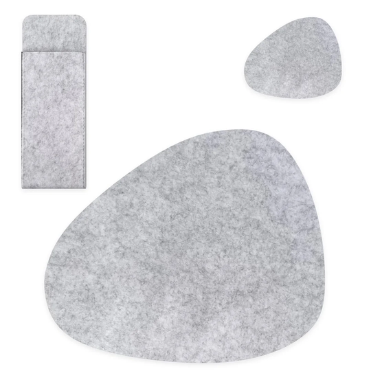 Felt Mats Place set in Grey - Table Mats, Glass Coasters, Cutlery Pocket, Placemats