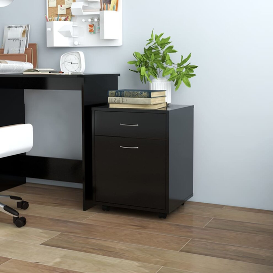 vidaXL Rolling Cabinet Black Chipboard Home Drawer Rolling Office Cabinet