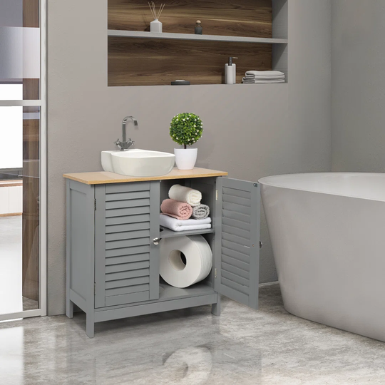 Modern Double Shutter Door MDF Spray Paint Bathroom Sink Cabinet Gray