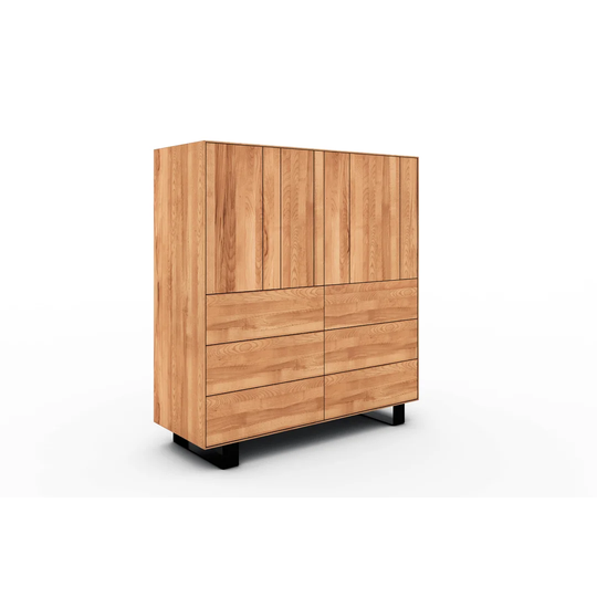 Steel 132 Cm Wide 6 Drawer Beech Wood Highboard