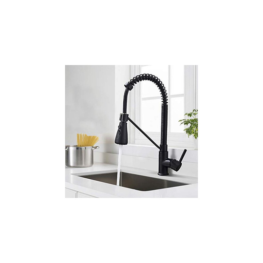 Onyzpily Kitchen taps Black Pull Down Kitchen Sink Mixer Tap 360 Swivel Spout Modern Solid Brass Single Handle 1-Hole Deck Mounted
