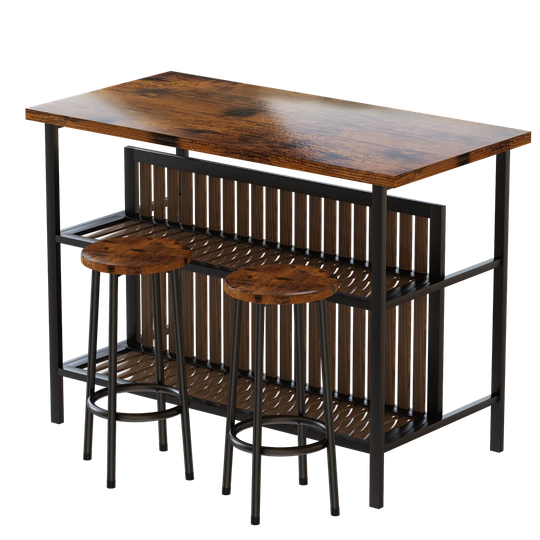 Piece Kitchen Island Set With 2 Stools And 2 Open Shelves, MDF Board Dining Table Set Prep Table Set With Seating And Shelves For Small Places, Rustic
