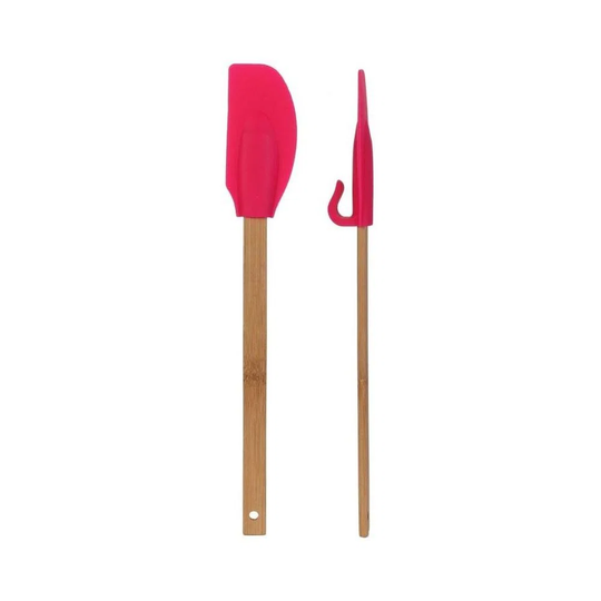 Bamboo And Silicone Spatula With Fuschia Grip