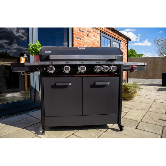 Norfolk Grills 5 - Burner Free Standing and Portable Liquid Propane Gas Grill with Side Burner and Cabinet