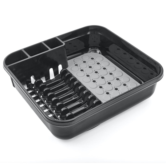 Addis Premium Plastic Dish Draining Station Rack, Black/Grey, 38 x 41 x 11 cm