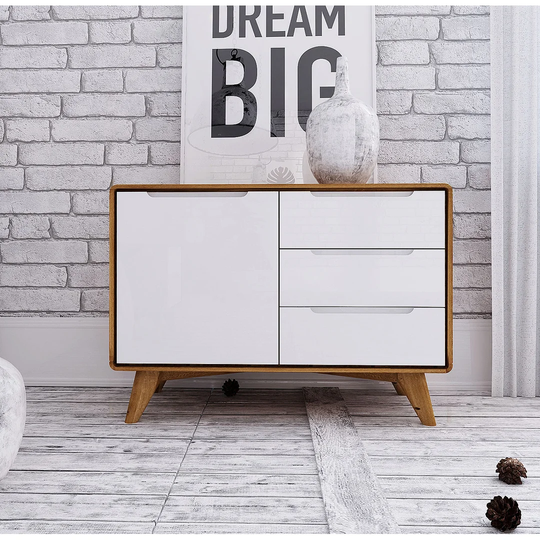 Yasmine 90 Cm Wide 3 Drawer Oak Wood Sideboard