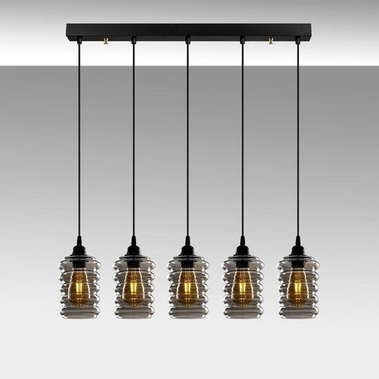 Pelton 5 - Light Kitchen Island Jar Pendant with Glass Accents