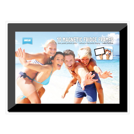 Shot2go PACK OF 10 magnetic photo fridge frame pockets black border 4x6