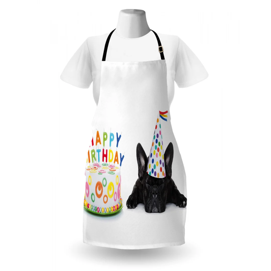 Sleepy French Bulldog Cupcake Candles Cone Hat Celebration Apron
