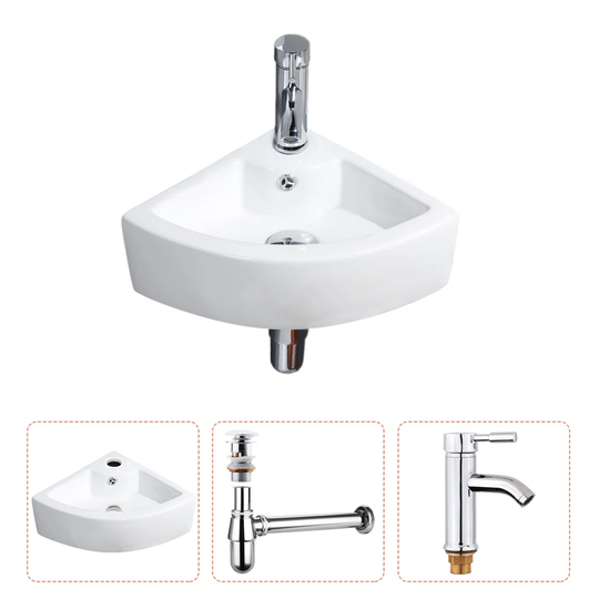 Belfry Bathroom Stylish Wash Basin Mini Sink Wall Hung With Overflow For Cloakroom Bathroom (Triangle Set)