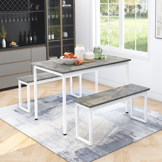 Simplie Fun 3-Piece Dining Table And Bench Set 4-Person Space-Saving Dinette For Kitchen Patio Outdoor, Black