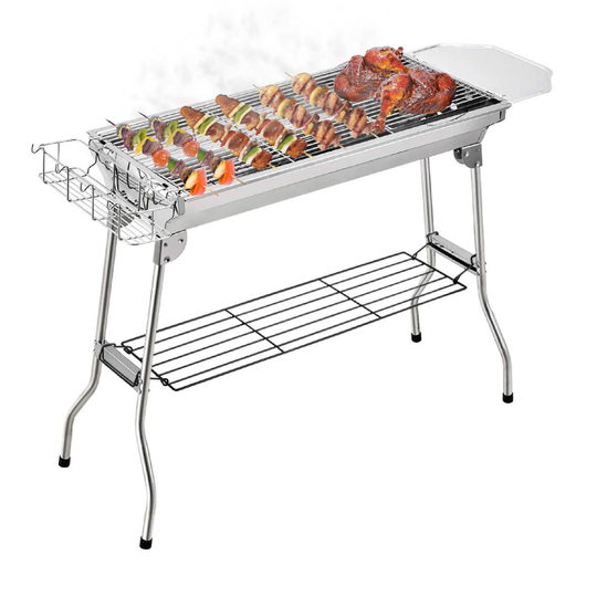 Portable Charcoal Barbecue Folding Camping BBQ Adjustable Height Stainless Steel